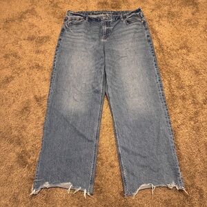 American Eagle Jeans Womens 16 Blue Denim Curvy Stovepipe Wide Leg Pockets Logo